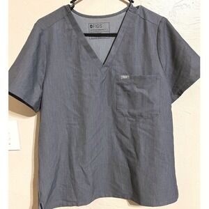 FIGS Technical Collection Womens V-Neck Scrub Top Heather Charcoal Grey Large